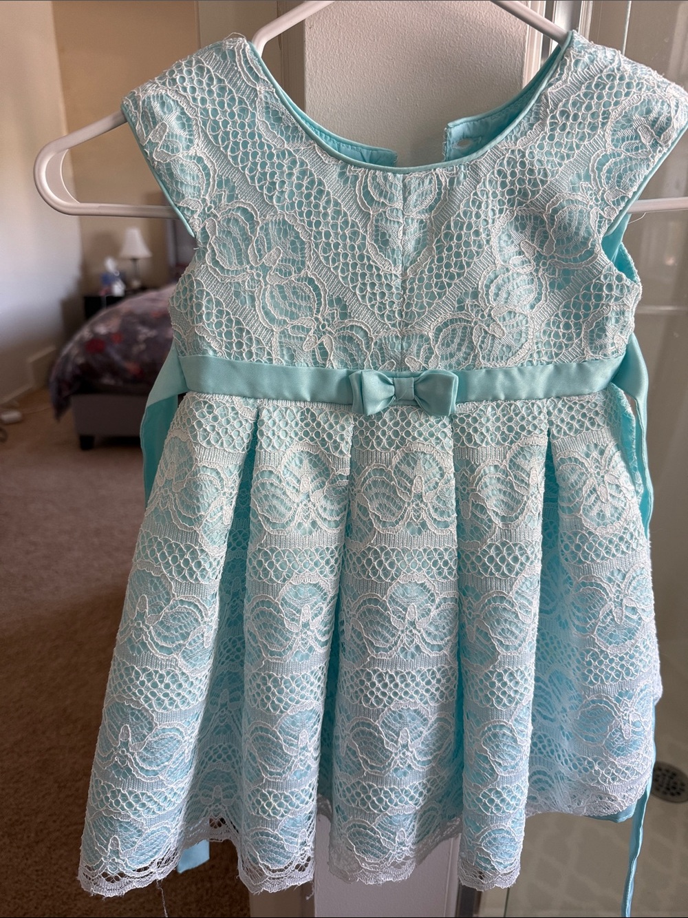 Jona Michelle Light Blue Lace Formal Dress with Satin Bow